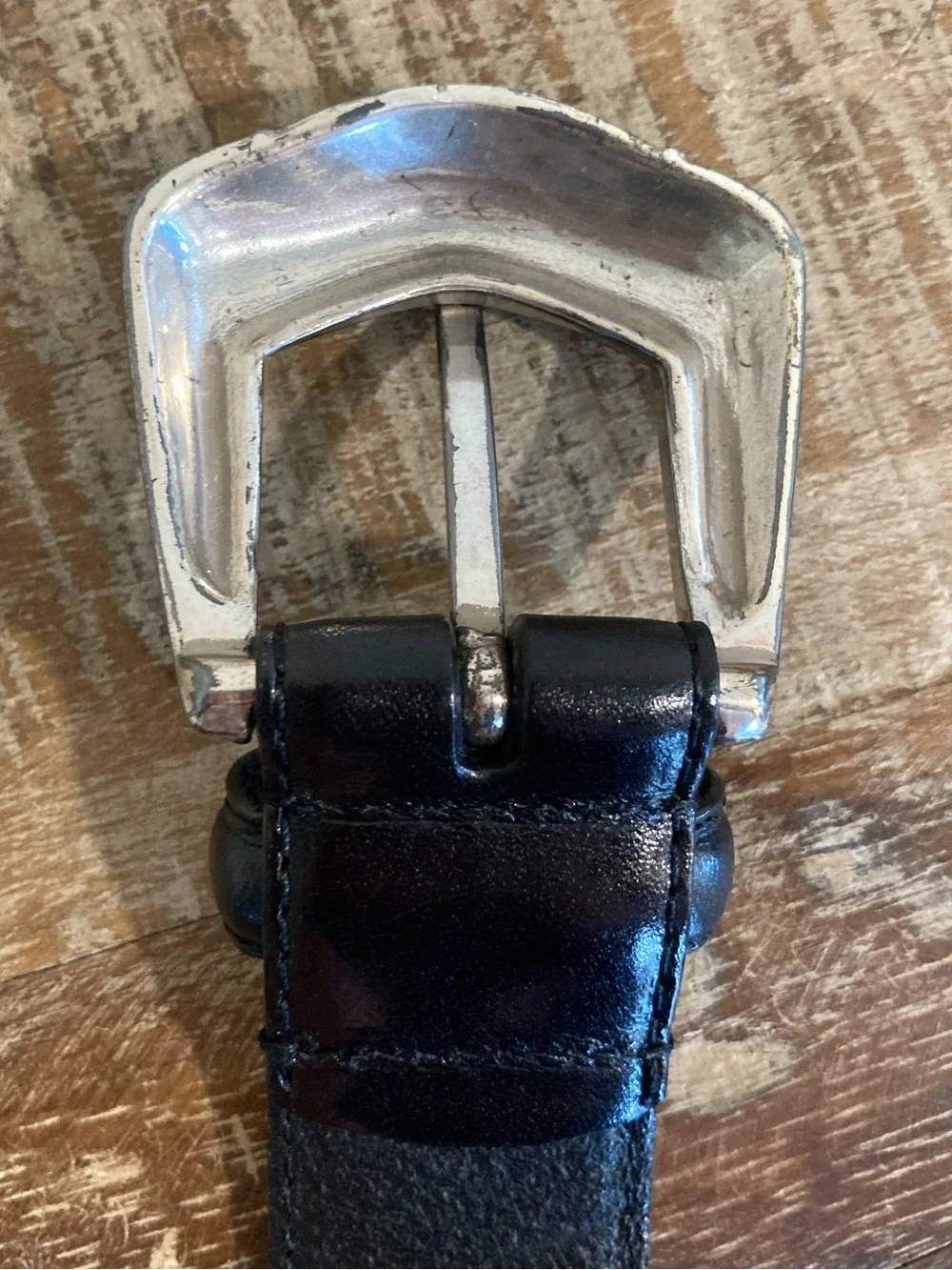 Fossil Black Leather Western-Style Belt with Silver-Tone Heart Accents